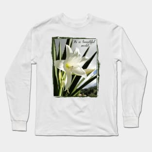 beautiful world with white amaryllis into vintage frame Long Sleeve T-Shirt